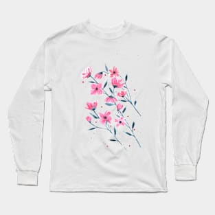 Happy pink and gray flowers Long Sleeve T-Shirt